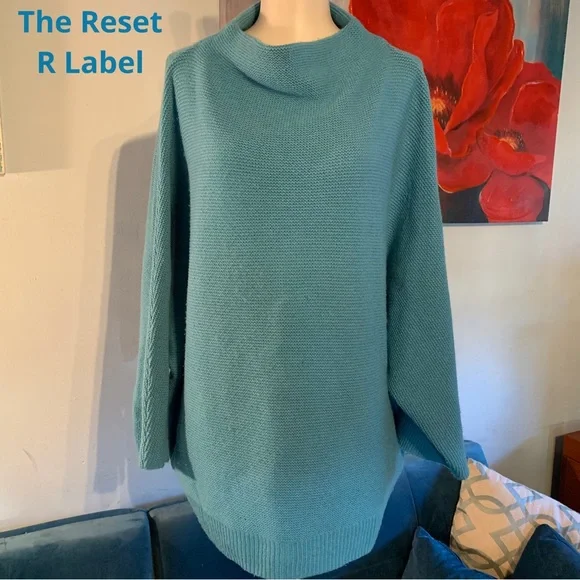 The Reset by R Label Wool Cashmere Blue Funnel Neck Sweater L/XL Top - Picture 1 of 10